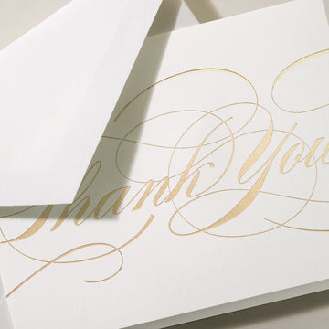 Gold Flourish Thank You Notes on Pearl White Lettra Paper