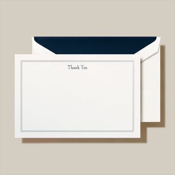 NavyTriple Hairline Thank You Cards on Pearl White Kid Finish Paper