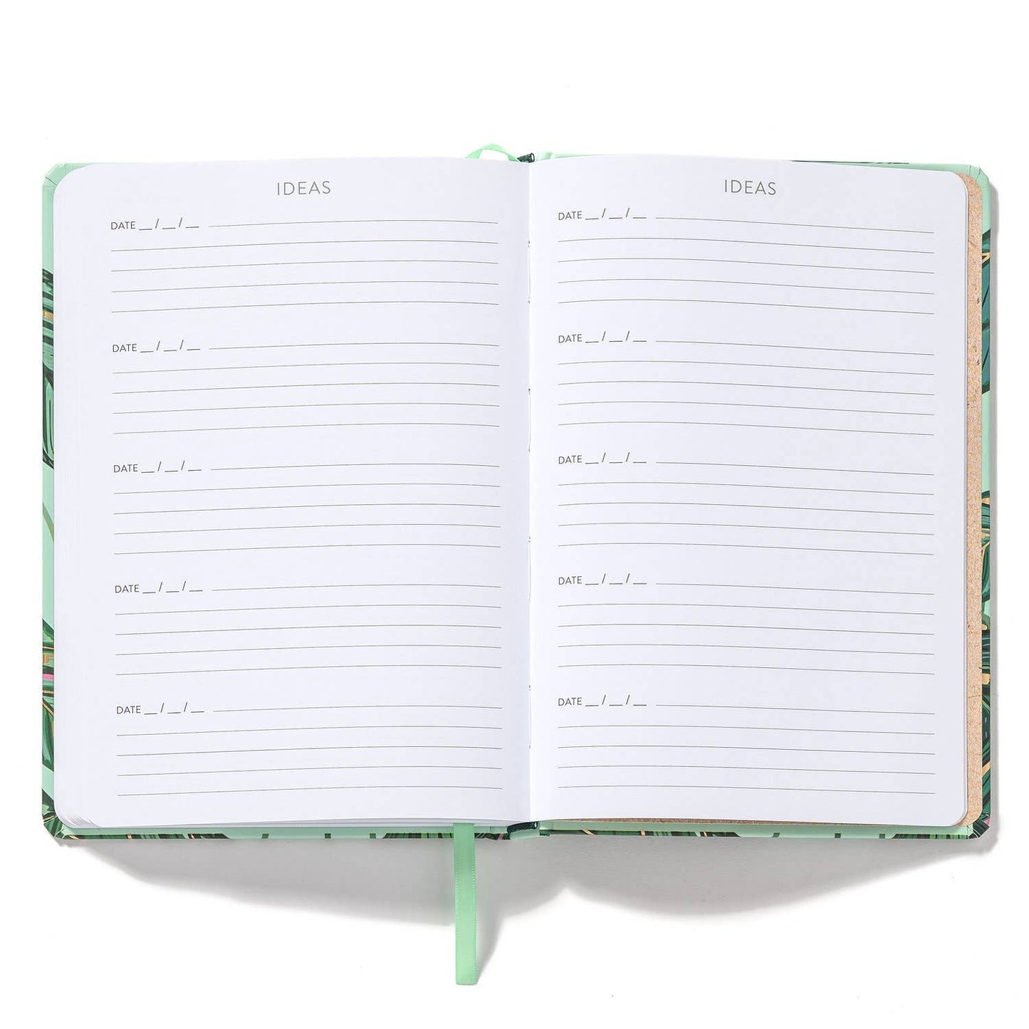 Open Greenery High Note Journal showing blank lined pages for daily notes, available at stationery store.