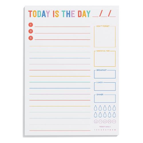 Colorburst Notepad featuring a vibrant "Today is the Day" design, perfect for notes and lists. Available at your local stationery store.