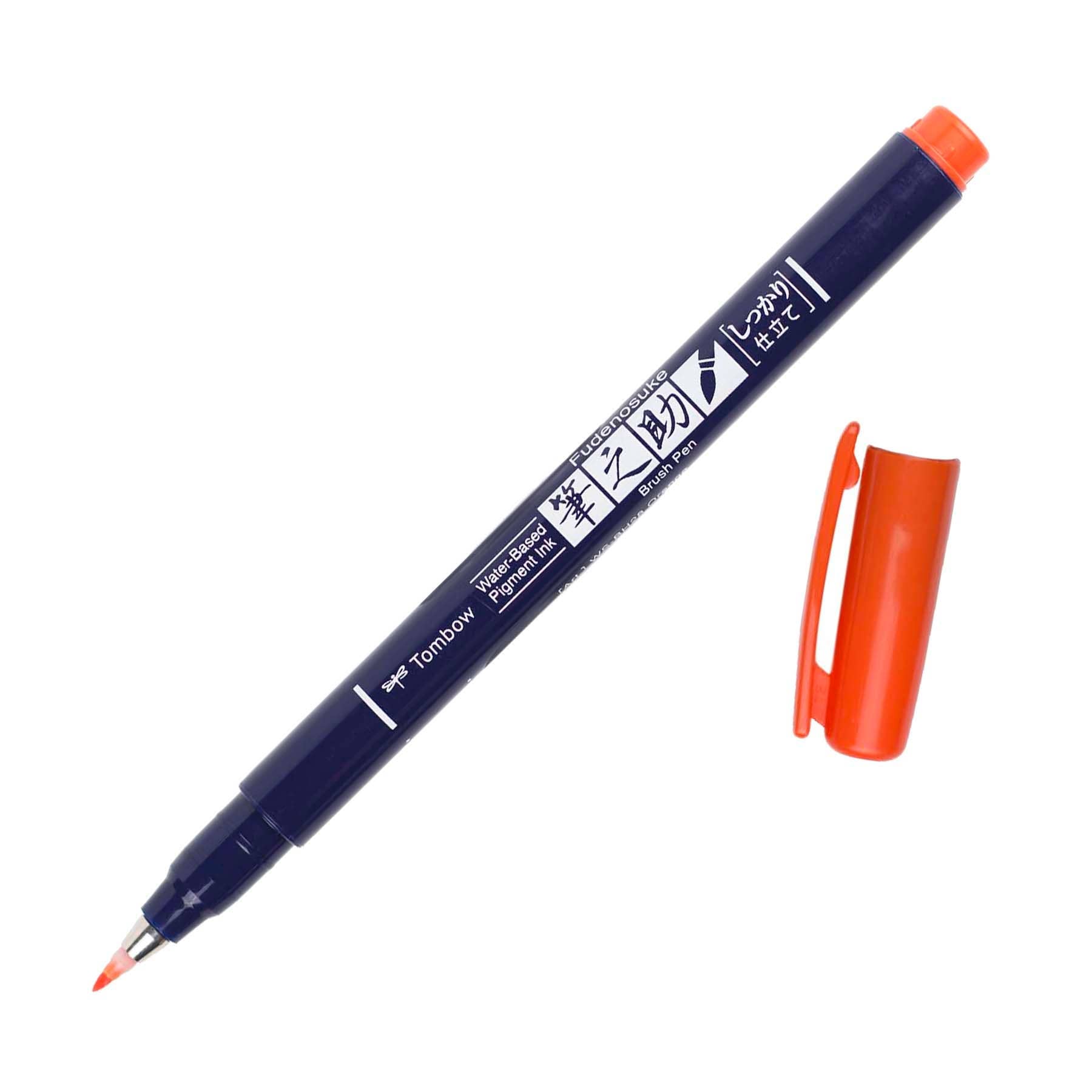 Fudenosuke Calligraphy Brush Pen with orange cap, hard tip, ideal for beginners. Available at your local stationery store.