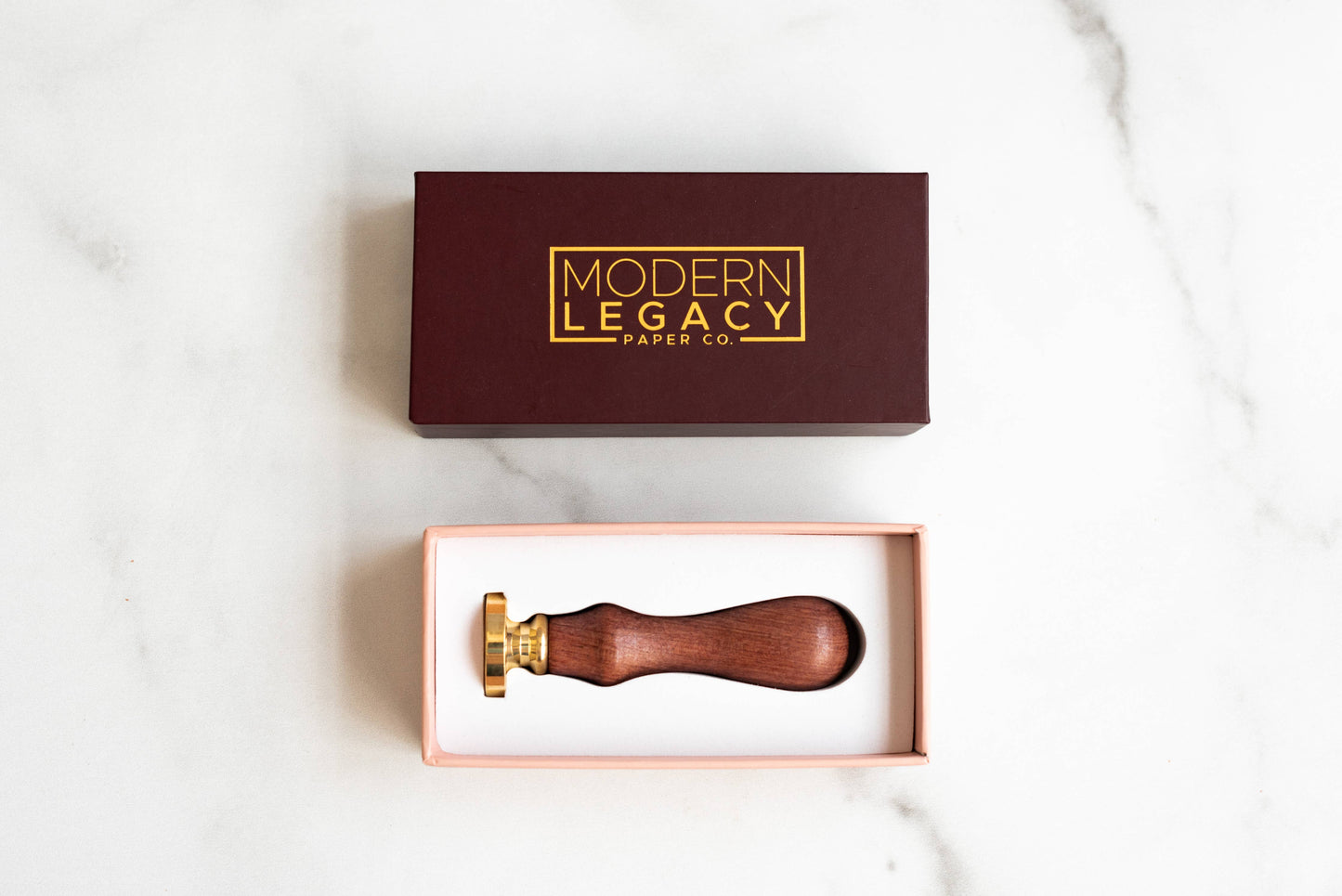 Love Wax Seal Stamp with rosewood handle and brass face in keepsake box by Modern Legacy Paper Company, available at stationery store.