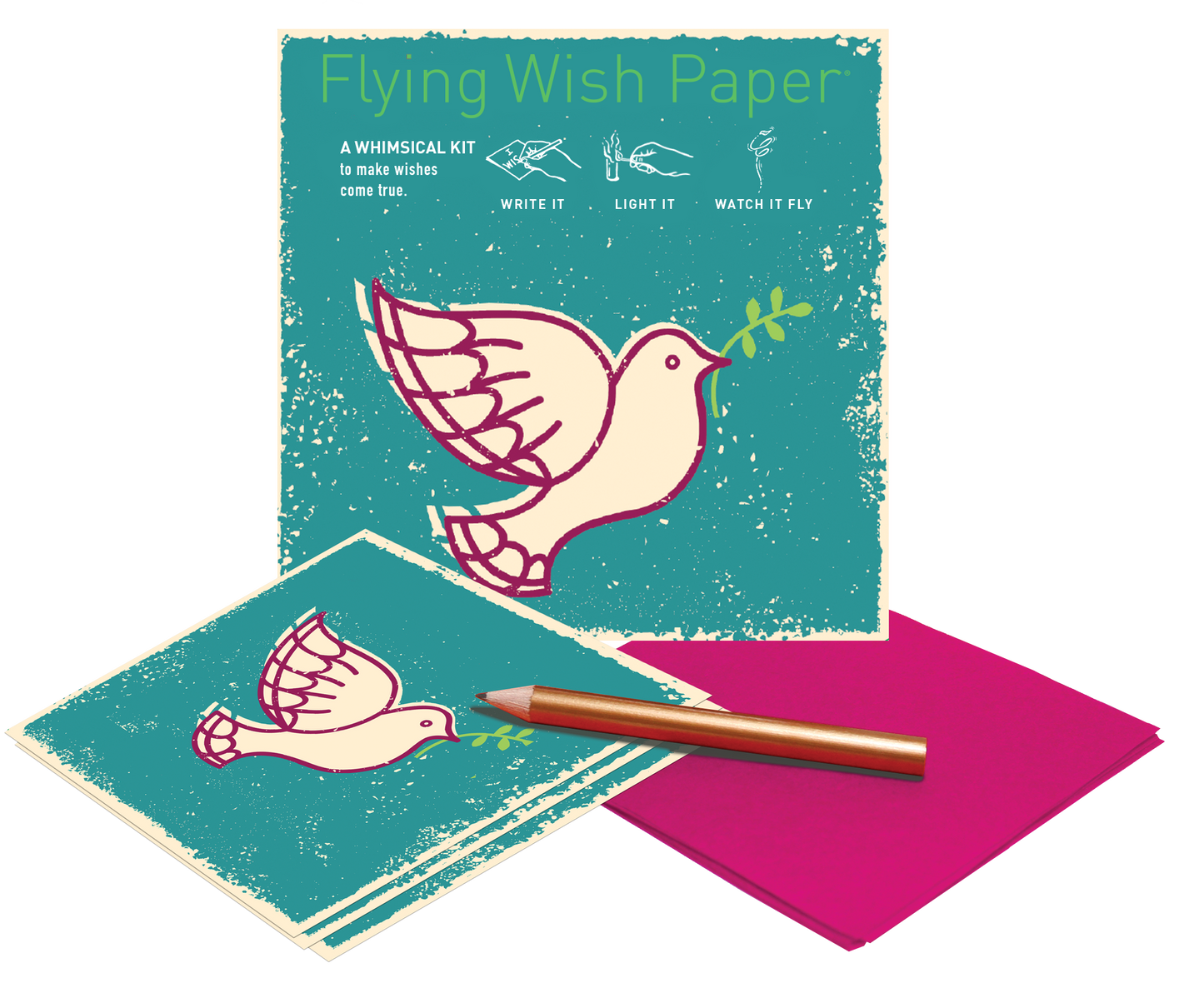 Flying Wish Paper PEACE DOVE Mini Kit with 15 wish papers and accessories, ideal for stationery store gift ideas.