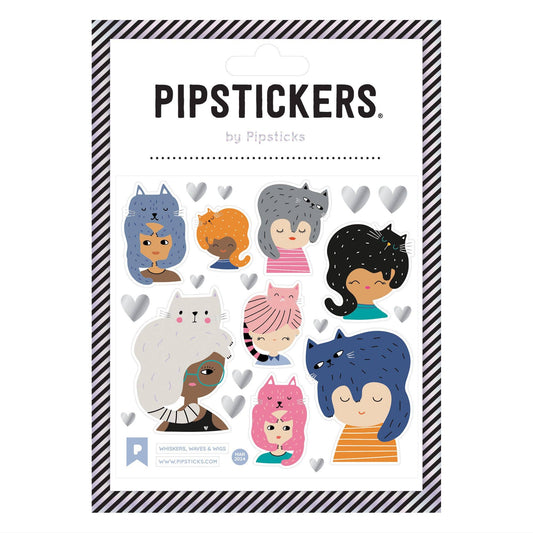 Whiskers, Waves & Wigs stickers with holographic accents; perfect gift for sticker lovers. Available at Pipsticks stationery store.