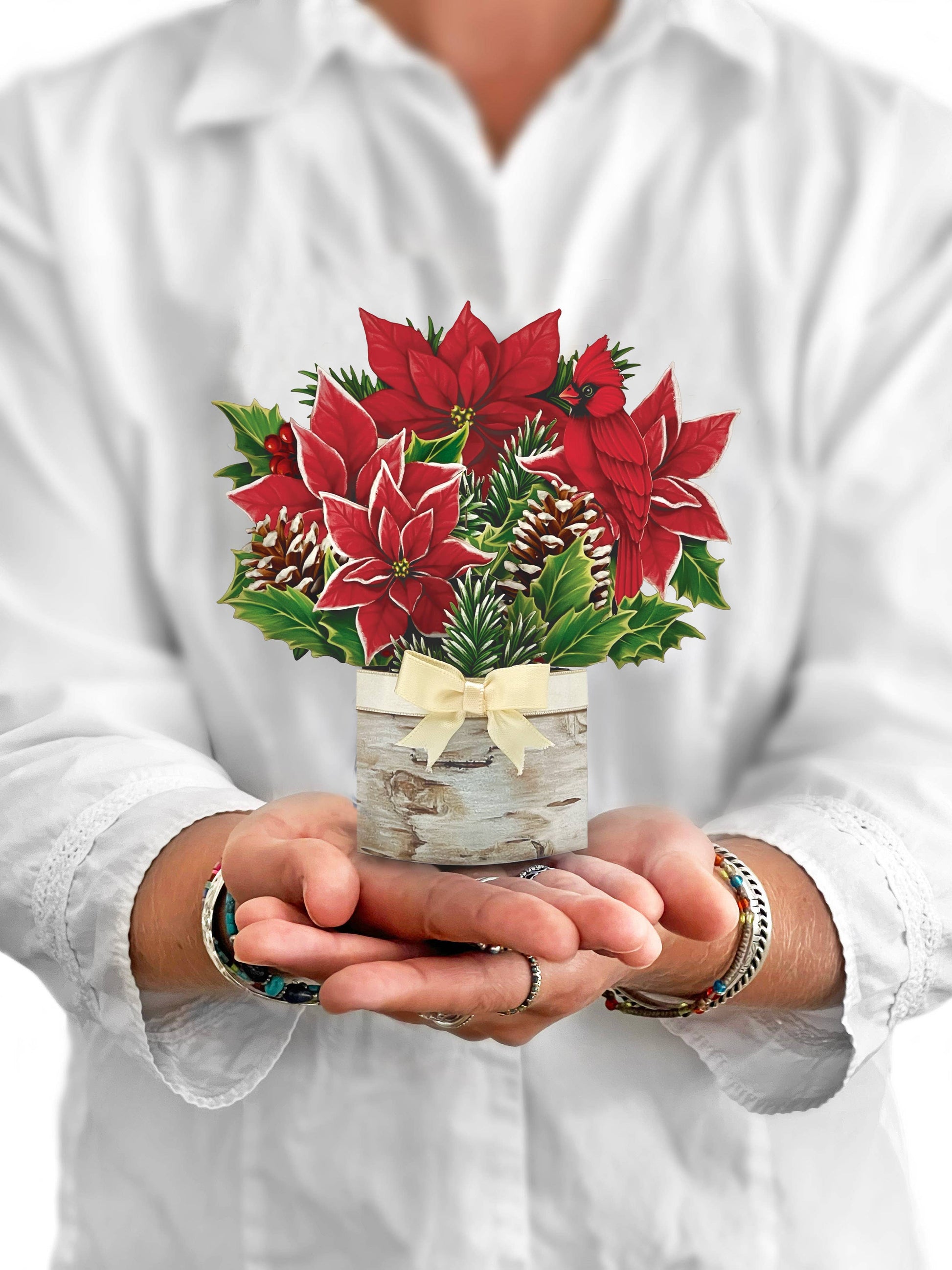Mini Birch Poinsettia - Pop-up Greeting Card