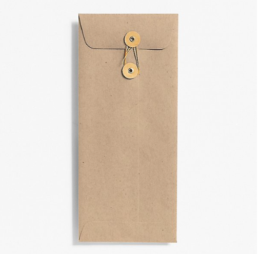 Waste Not Paper #10 String & Button Envelope from stationery store, featuring an industrial style with a secure string and button closure.