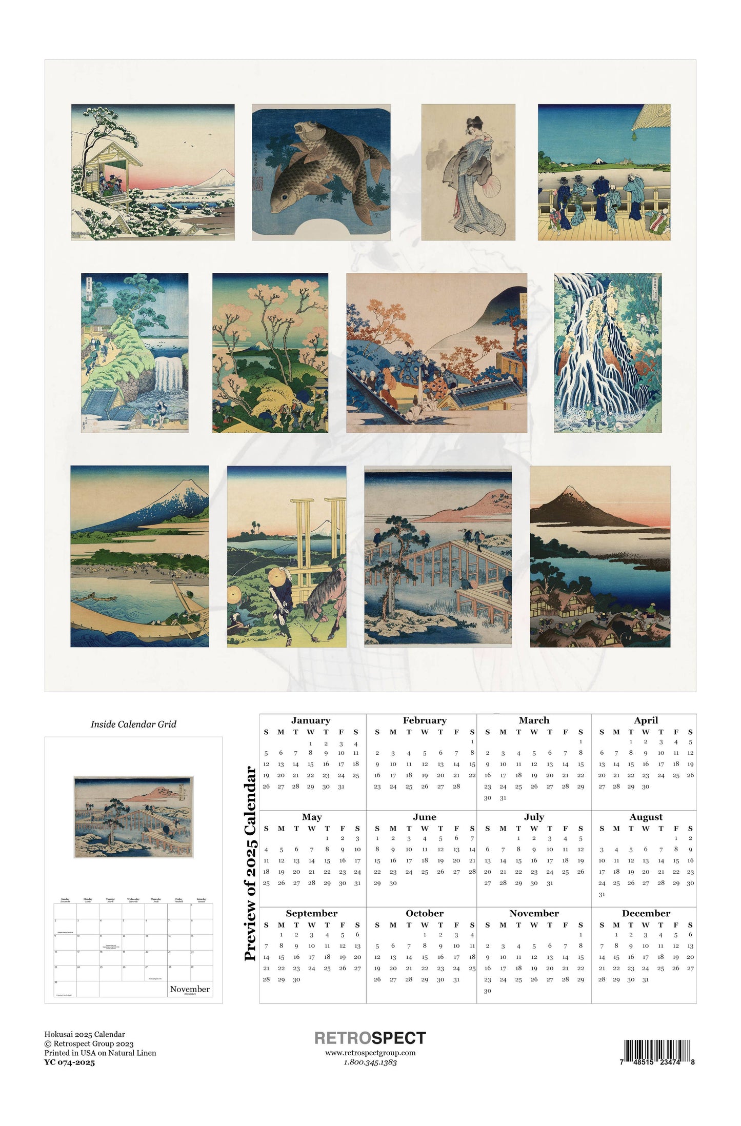 Hokusai 2025 Wall Calendar