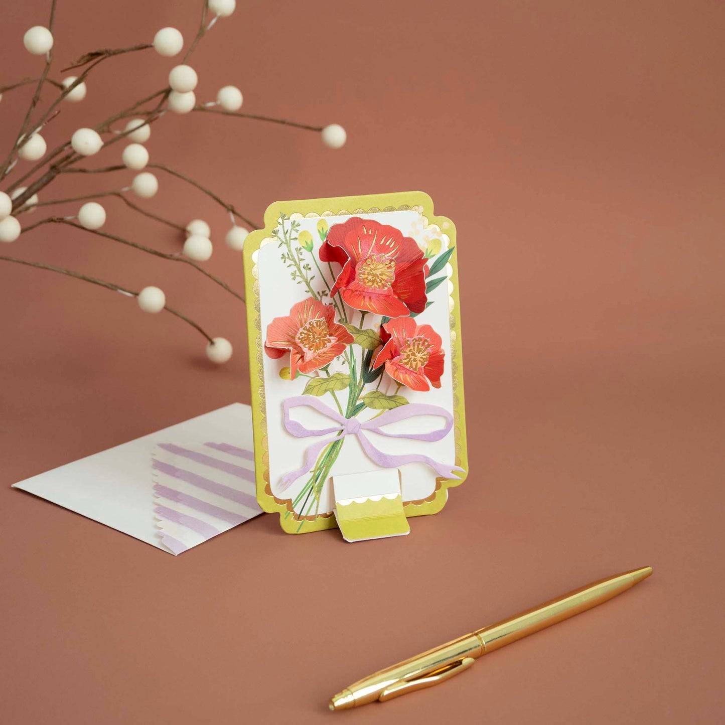 Pull-Tab Blank Card that Displays-Framed Bouquet