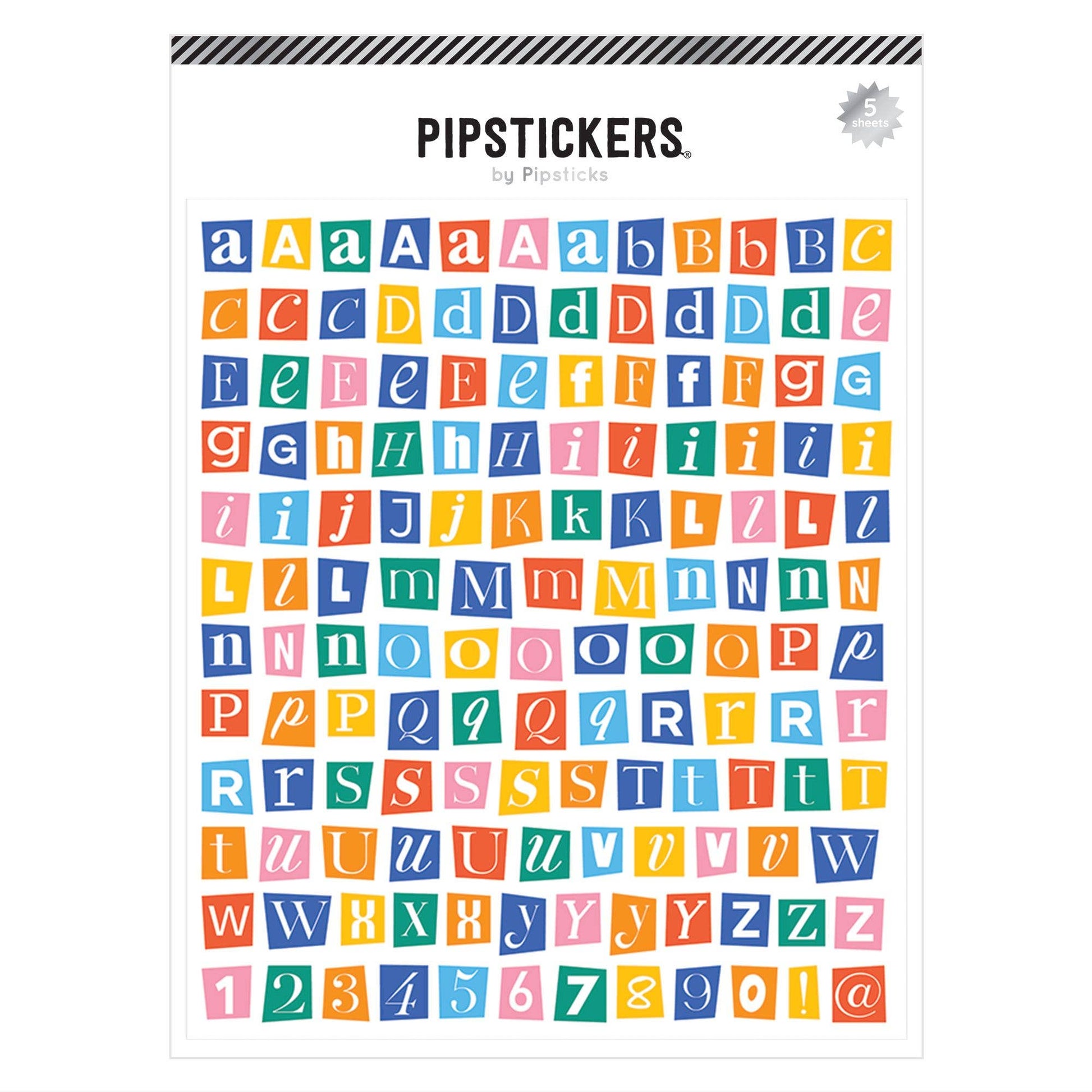 Pipsticks Mix & Mingle Big Alphabet PipStickers set, bold colorful letters, 5 sheets, great for crafting, stationery store favorite.