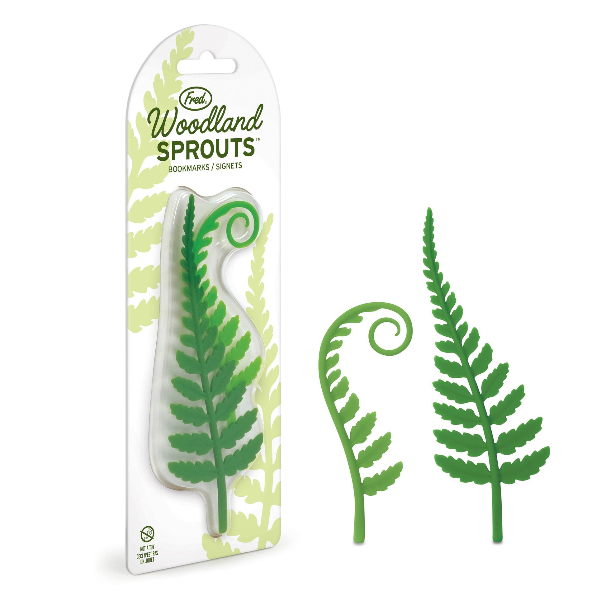 Alt Tag: Fred Woodland Sprouts fern bookmarks set, flexible silicone, perfect for stationery store lovers and book enthusiasts.