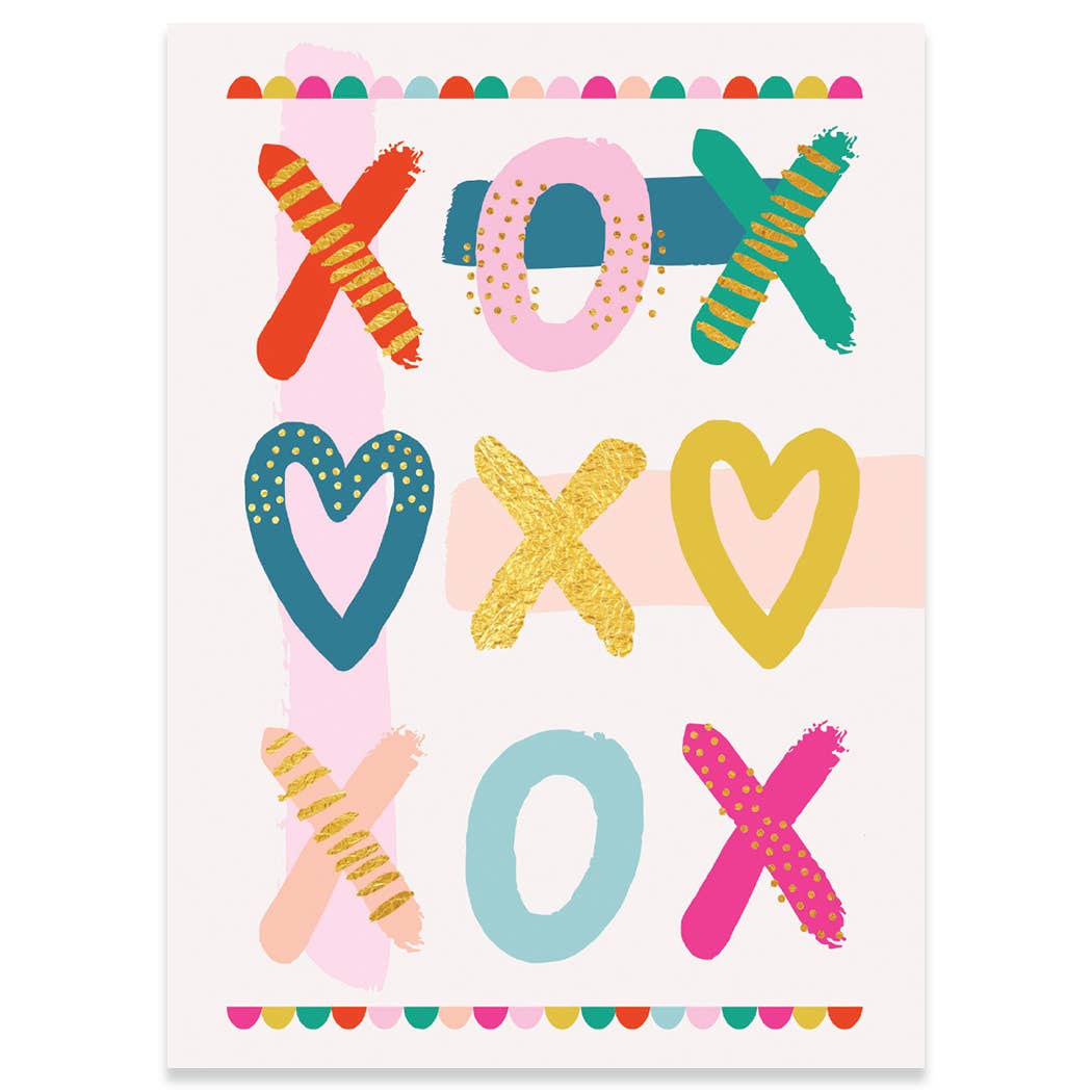 XOXO Carte Love Card by Natalie Alex, blank inside, colorful design from stationery store.