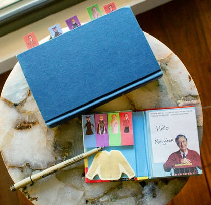 Mister Rogers Sticky Notes set with character page markers and pen, perfect for reminders. Available at your local stationery store.