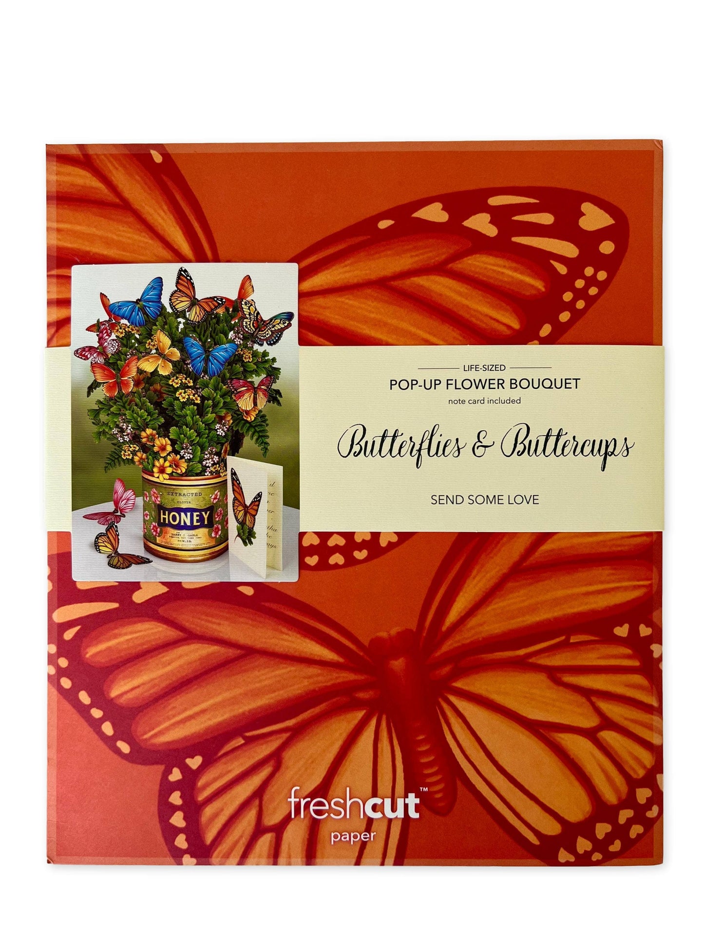 Butterflies & Buttercups pop-up greeting card with vibrant mailing envelope from stationery store.