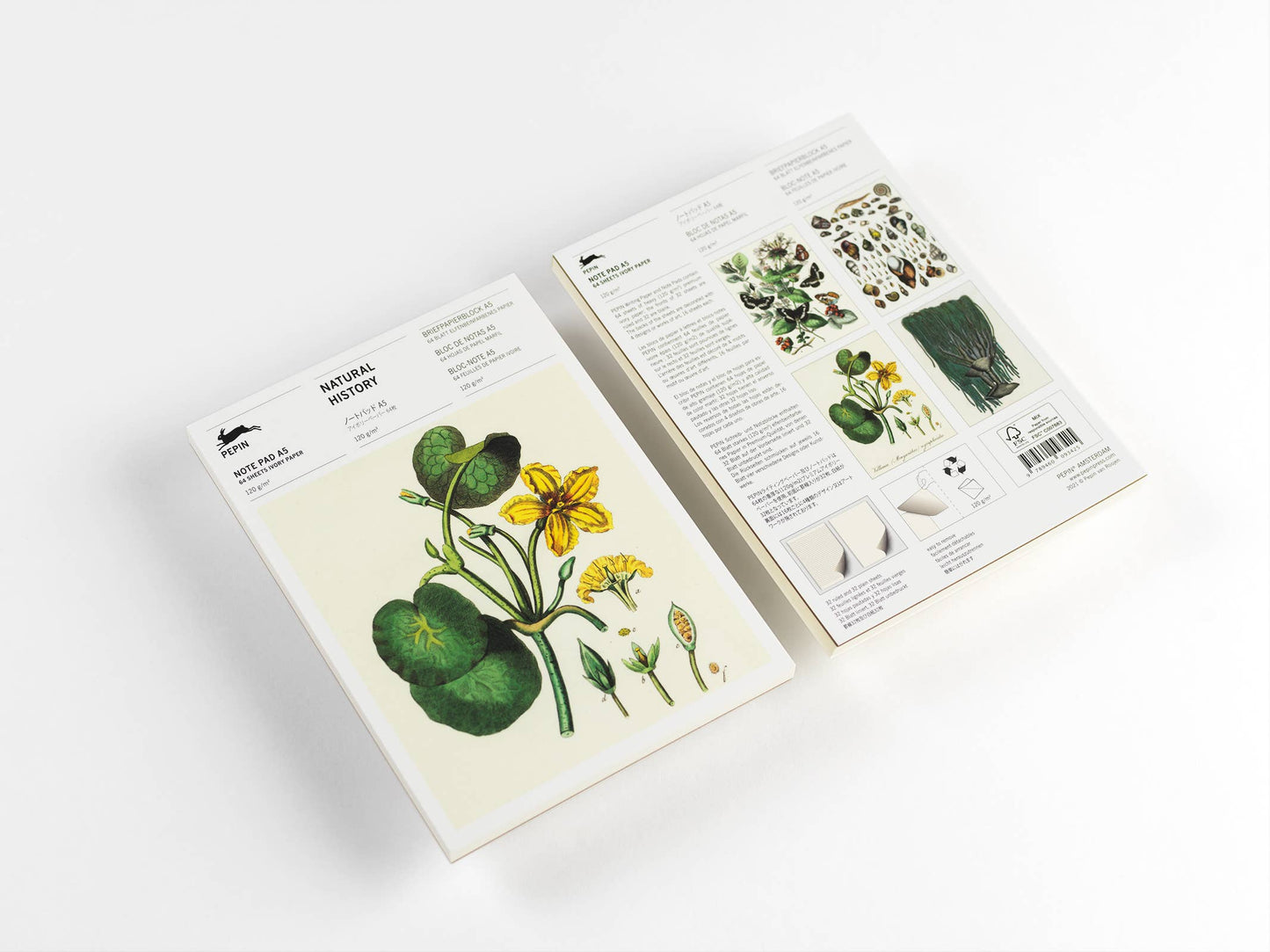 Natural History A5 Note Pad with botanical design, ivory paper, ideal for writing and drawing, available at stationery store.