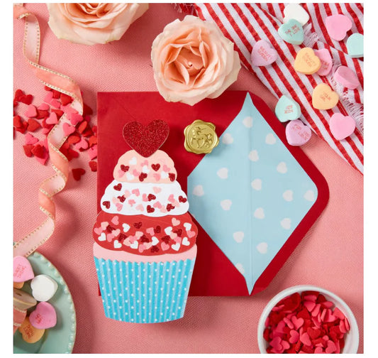Die Cut Cupcake with Glitter Hearts