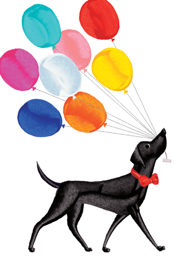 Dog with Balloons- Birthday Card