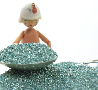 Pale Blue Sparkly German Glass Glitter - Fine 90 grit, 25g, perfect for stationery store crafts and decor projects.