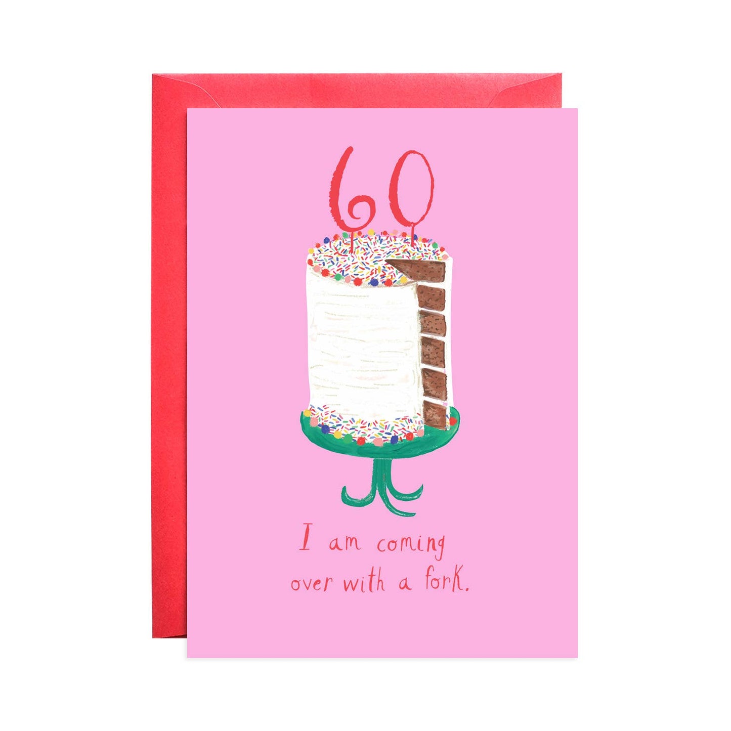 "Sixty Layers of Cake birthday greeting card with hand-drawn cake illustration, available at our stationery store in NYC."