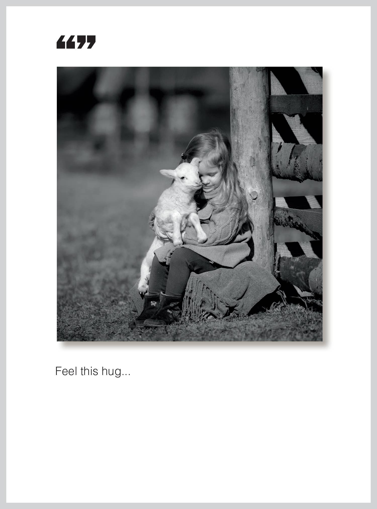 Feel this hug Get Well Greeting Card featuring a child and lamb, available at stationery store. Eco-friendly and USA-made.