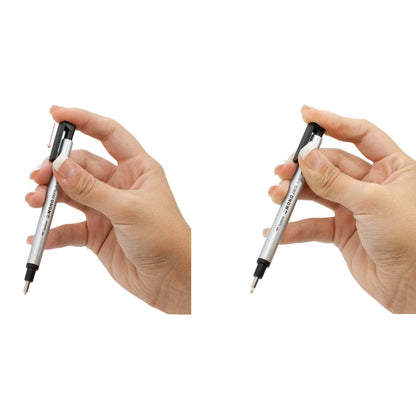 Close-up of hands holding MONO Zero Eraser with Round Refill, 2.3mm diameter, perfect for precision erasing, available at stationery stores.