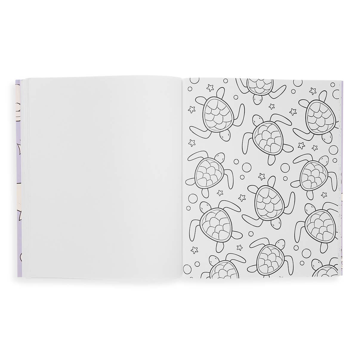 Open Color-in' Book: Outrageous Ocean showing turtle designs, perfect for kids. Available at stationery stores. Perforated for easy framing.