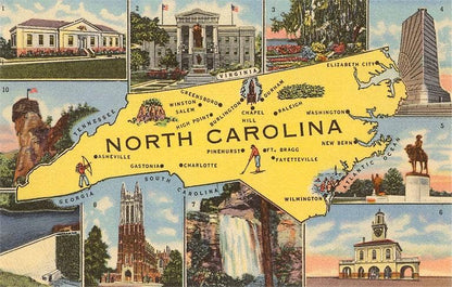 Postcard - Map and Scenes of North Carolina