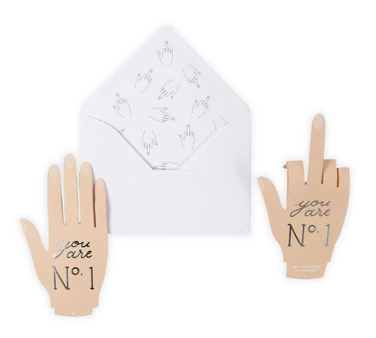 Number One Pop-Up Card with envelope, featuring a humorous middle finger design, from stationery store collection.