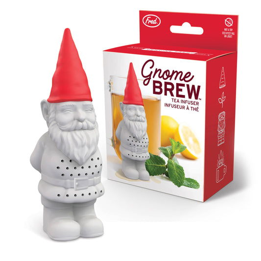 Gnome Brew tea infuser by Fred Studio, a whimsical garden gnome design, perfect for loose leaf tea; available at your local stationery store.