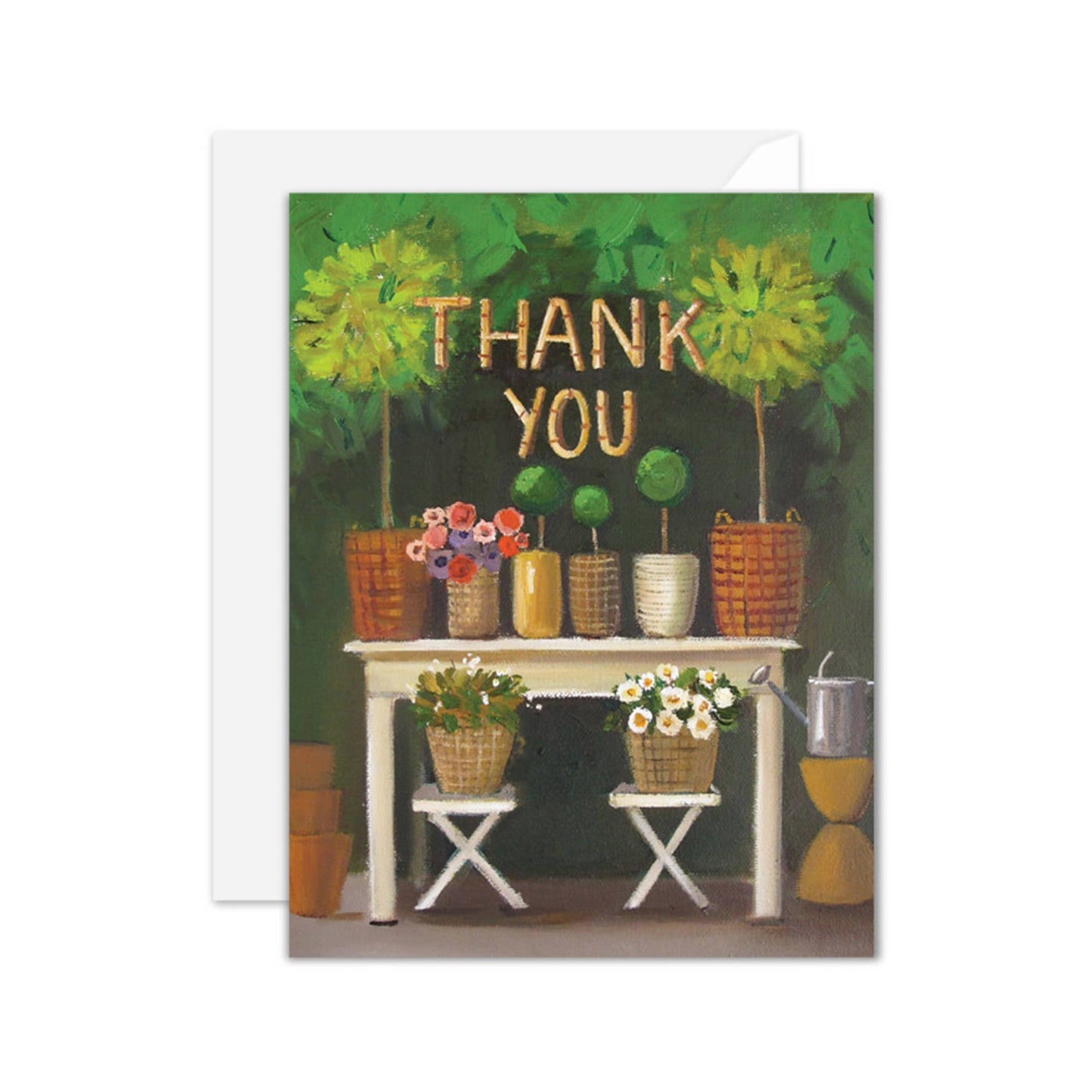 Thank You Card with garden design, A2 size, blank inside, printed in Canada on recycled paper. Available at stationery store.