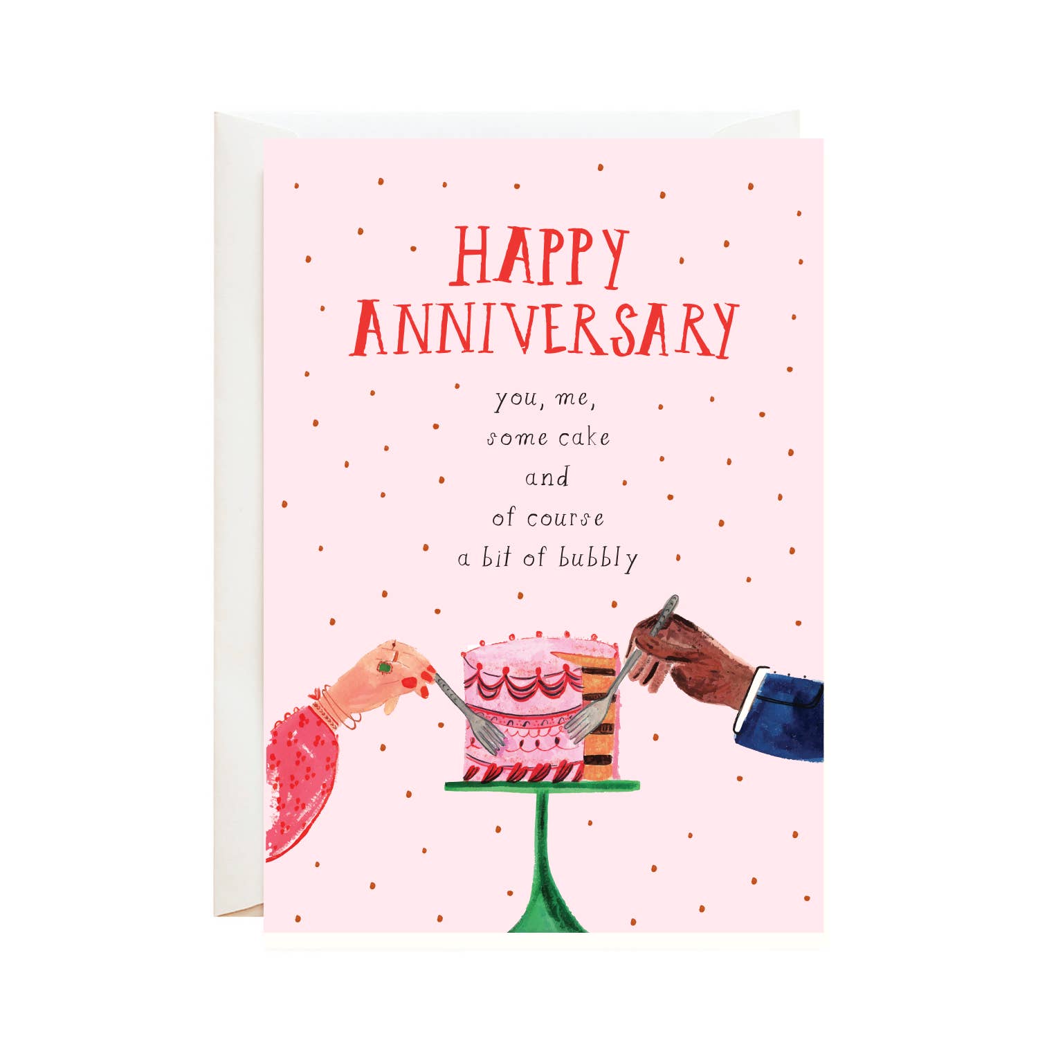 Two Forks Anniversary Greeting Card by Mr. Boddington featuring hand-drawn cake illustration, available at our NYC stationery store.