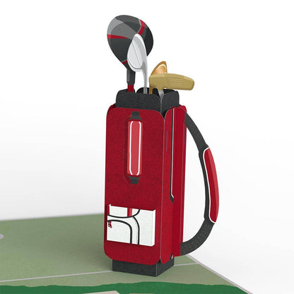 Alt Tag: 3D pop-up golf bag card, Best Dad By Par 5x7, includes personalized note, from stationery store