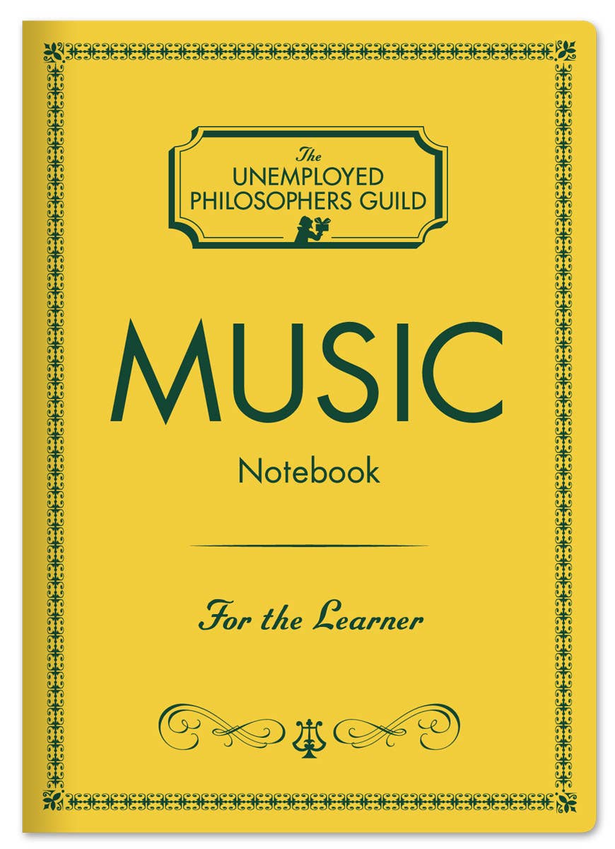 Yellow Music Notebook for notations with instruction chart from stationery store, pocket size 3”x5”, 48 pages, lined and blank.