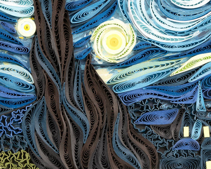 Quilled Starry Night Greeting Card - Van Gogh Artist Series from stationery store, featuring intricate paper art inspired by famous painting.