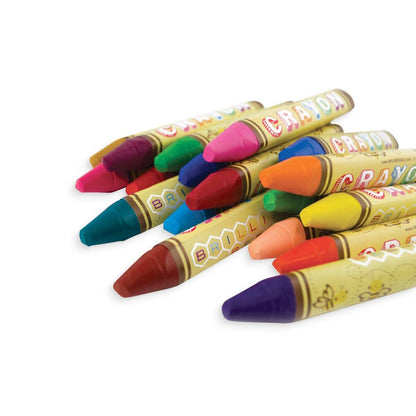 Brilliant Bee Crayons Set of 24 in vivid colors, triangular ergonomic design for smooth coloring. Available at stationery store.