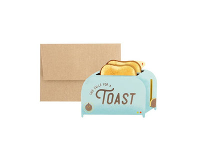 Toaster pop-up greeting card with kraft envelope from Dear Alchemy, perfect for stationery store gifts, interactive and champagne foil finish.