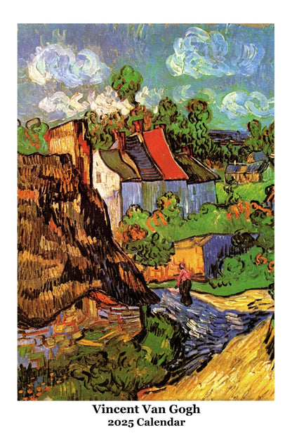 Vincent Van Gogh 2025 Wall Calendar cover featuring a vibrant landscape painting, available at stationery stores.