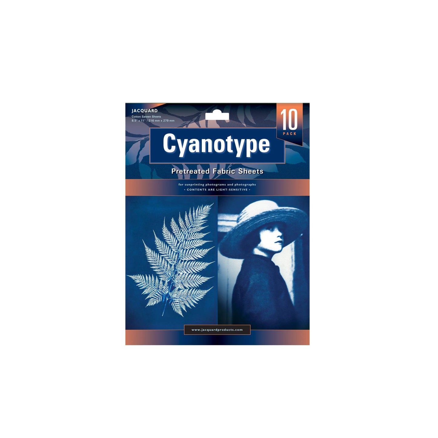 Cyanotype Fabric Sheets 10-Pack featuring rich blue photogram prints, available at your local stationery store for creative sun printing.