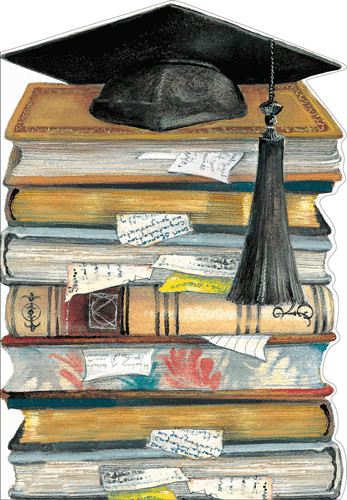Stack of Books and Graduation Cap - Die Cut Card