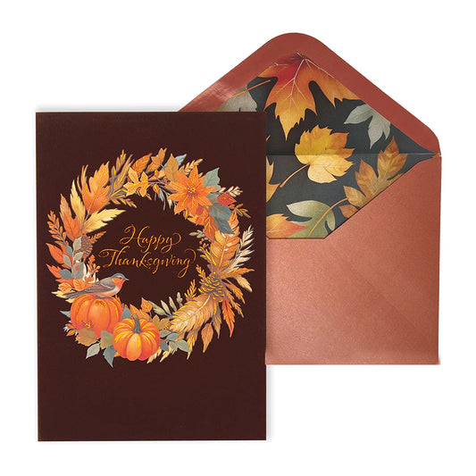 Handmade Wreath with Pumpkins - Thanksgiving Greeting Card