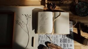 Calligraphy on a book and table